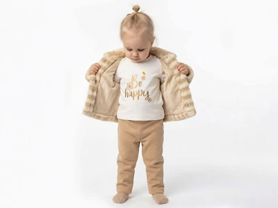 Toptan ELCİ BABY Çizgili Peluş Hırkalı Kız Bebe Üçlü Takım  - Toptan Çocuk Giyim Beniz Kids