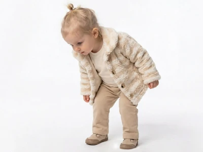 Toptan ELCİ BABY Çizgili Peluş Hırkalı Kız Bebe Üçlü Takım  KAHVERENGİ - Beniz Bebe