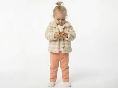 Toptan ELCİ BABY Çizgili Peluş Hırkalı Kız Bebe Üçlü Takım  SOMON - Beniz Bebe