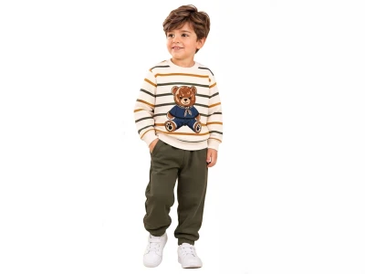 Toptan BICIR KİDS Çizgili Şardonlu 3 İp Erkek Takım - Toptan Çocuk Giyim Beniz Kids