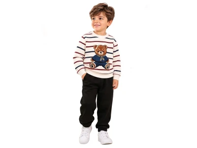 Toptan BICIR KİDS Çizgili Şardonlu 3 İp Erkek Takım SİYAH - Beniz Bebe