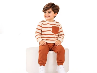 Toptan BICIR KİDS Çizgili Şardonlu 3 İp Erkek Takım - Toptan Çocuk Giyim Beniz Kids