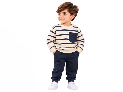 Toptan BICIR KİDS Çizgili Şardonlu 3 İp Erkek Takım LACİVERT - Beniz Bebe