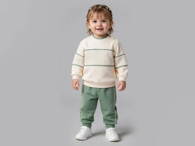 Toptan BEYAZ BEBEK Çizgili Şardonlu 3 İp Kız Bebek Takım - Toptan Çocuk Giyim Beniz Kids