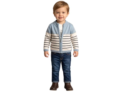 Toptan NOWA Çizgili Triko Ceketli Erkek Bebe Üçlü Takım  - Toptan Çocuk Giyim Beniz Kids