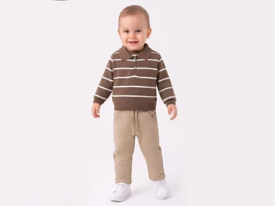 Toptan CANÖZ Çizgili Triko Erkek Takım Коричневый - Beniz Bebe