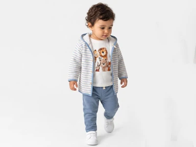 Toptan MİNİ BARAY Çizgili Triko Hırkalı Üçlü Erkek Takım - Toptan Çocuk Giyim Beniz Kids