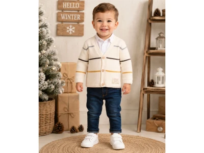 Toptan NOWA Çizgili Triko Yelekli Üçlü Erkek Takım - Toptan Çocuk Giyim Beniz Kids