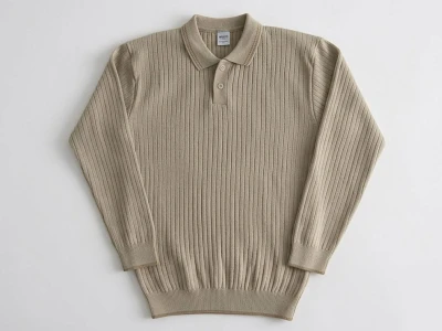 Toptan METEX Çizgili Yakalı Düğmeli Triko Erkek Sweat  BEJ - Beniz Bebe