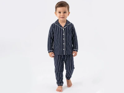 Toptan DOLAŞ Çizgili Yakalı Erkek Bebe Pijama Takım  - Toptan Çocuk Giyim Beniz Kids