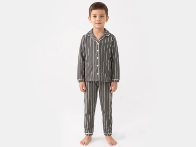 Toptan DOLAŞ Çizgili Yakalı Erkek Pijama Takım - Toptan Çocuk Giyim Beniz Kids