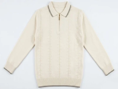 Toptan METEX Çizgili Yakalı Fermuarlı Triko Erkek Sweat  KREM - Beniz Bebe