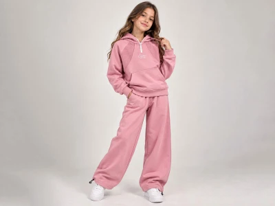 Toptan ÖZ BEBE Classic Baskılı Kapşonlu Kız Takım - Toptan Çocuk Giyim Beniz Kids