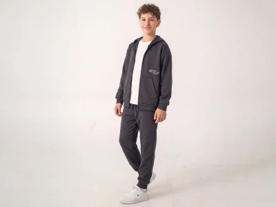 Toptan RUHAT KİDS Code Baskılı Fermuarlı Şardonlu 3 İp Erkek Takım - Toptan Çocuk Giyim Beniz Kids