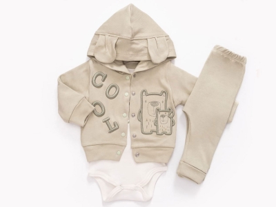 Cool Nakışlı Hırkalı Üçlü Erkek Bebe Takım