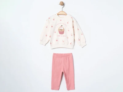 Toptan ÇITIR KİDS Cupcake Desenli Kız Bebe Takım  BEYAZ - Beniz Bebe