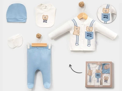 Cute Ayıcık Baskılı Erkek Bebe 5'li Set 