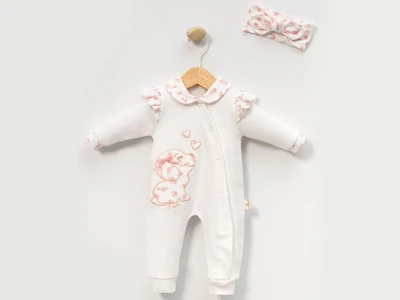 Toptan CAYZEN Cute Baskılı Kız Bebek Tulum BEYAZ - Beniz Bebe