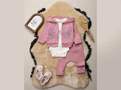 Cute Nakışlı Kız Bebe Takım 