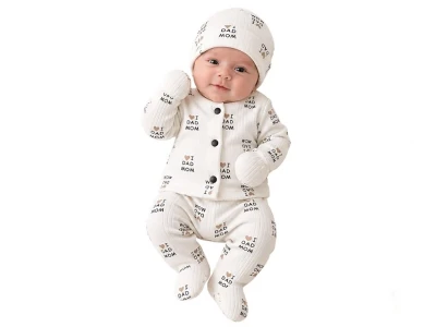 Toptan COŞAY BABY Dad Mom Baskılı 5'li Bebek Zıbın Set SİYAH - Beniz Bebe