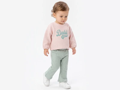 Toptan BAM-BİNO Dada's Baskılı Waffle Kız Takım  - Toptan Çocuk Giyim Beniz Kids