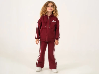 Toptan LUMİİ Daisy Baskılı Şeritli 3 İp Şardonlu Kız Takım  BORDO - Beniz Bebe