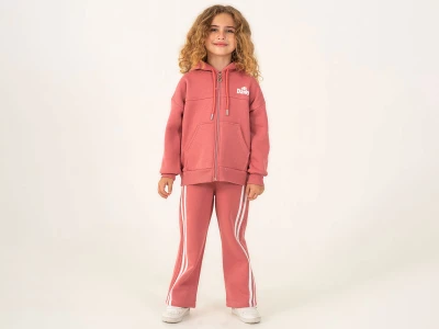 Toptan LUMİİ Daisy Baskılı Şeritli 3 İp Şardonlu Kız Takım  GÜLKURUSU - Beniz Bebe