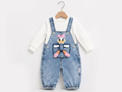 Toptan BABY İCON Daisy Duck Detaylı Kız Bebek Kot Salopet Set - Toptan Çocuk Giyim Beniz Kids