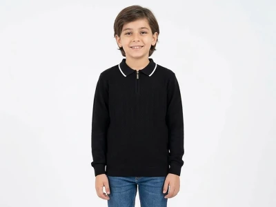 Toptan METEX Dalgalı Çizgi Detay Erkek Çocuk Sweat SİYAH - Beniz Bebe