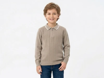 Toptan METEX Dalgalı Çizgi Detay Erkek Çocuk Sweat GRİ - Beniz Bebe