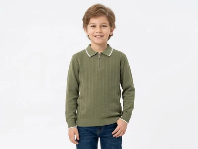 Toptan METEX Dalgalı Çizgi Detay Erkek Çocuk Sweat HAKİ - Beniz Bebe