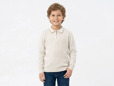 Toptan METEX Dalgalı Çizgi Detay Erkek Çocuk Sweat BEJ - Beniz Bebe