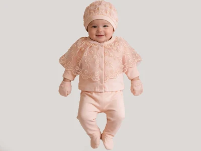 Dantel Çiçek İşlemeli Kız Bebe Hastane Çıkışı 5'li Zıbın Set 