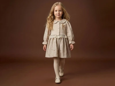 Toptan LADY GOLD Dantel Detay Kız Çocuk Elbise - Toptan Çocuk Giyim Beniz Kids