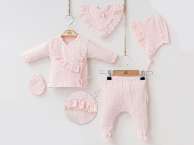 Toptan MİNİZEYN Dantel Detaylı Kız Bebe  5li Set - Toptan Çocuk Giyim Beniz Kids