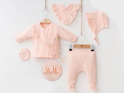 Toptan MİNİZEYN Dantel Detaylı Kız Bebe  5li Set PUDRA - Beniz Bebe