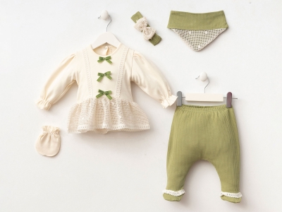 Toptan MİNİZEYN Dantel Detaylı Kız Bebe 5li Set - Toptan Çocuk Giyim Beniz Kids