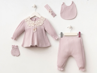 Toptan MİNİZEYN Dantel Detaylı Kız Bebe 5li Set - Toptan Çocuk Giyim Beniz Kids