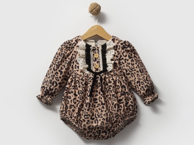 Dantel Detaylı Leopar Desenli Romper