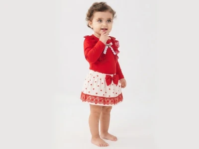 Toptan CAYZEN Dantel İşlemeli Fiyonklu Kız Bebe Takım  - Toptan Çocuk Giyim Beniz Kids