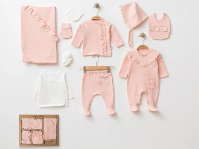 Toptan COŞAY BABY Dantel İşlemeli Kız Bebe Hastane Çıkışı 10'lu Set - Toptan Çocuk Giyim Beniz Kids