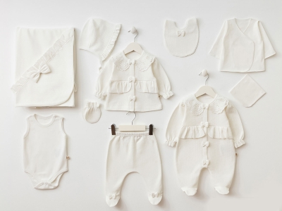 Dantel Yaka 10lu Kız Hastane Çıkışı Zıbın Set