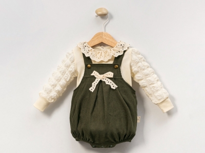 Dantelli Fiyonk Nakışlı Kız Bebe Romper