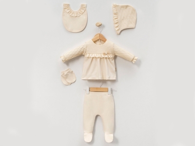 Toptan CAYZEN Dantelli Kız Bebe 5li Set Beige - Beniz Bebe