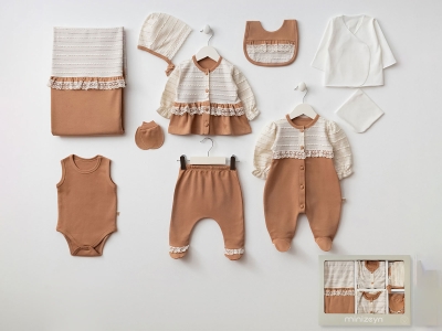 Toptan MİNİZEYN Dantelli Kız Bebe Hastane Çıkış 10lü Set - Toptan Çocuk Giyim Beniz Kids