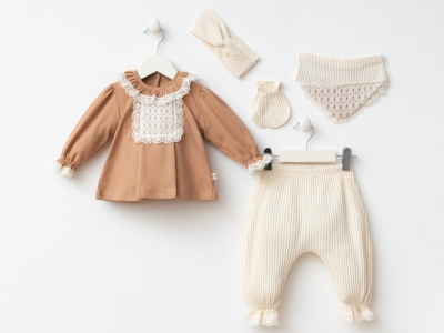Toptan MİNİZEYN Dantelli Yenidoğan Kız Bebe 5li Set - Toptan Çocuk Giyim Beniz Kids