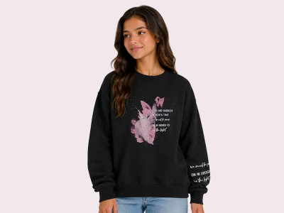 Toptan ROYA KİDS Darkest Baskılı 3 İp Şardonlu Kız Sweat  - Toptan Çocuk Giyim Beniz Kids