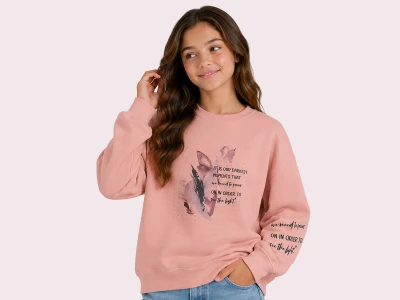 Toptan ROYA KİDS Darkest Baskılı 3 İp Şardonlu Kız Sweat  PEMBE - Beniz Bebe