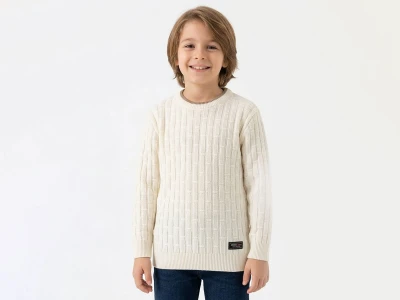 Toptan METEX Desenli Erkek Çocuk Sweat EKRU - Beniz Bebe