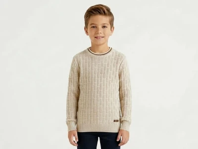 Toptan METEX Desenli Erkek Çocuk Sweat BEJ - Beniz Bebe